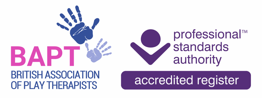 British Association of Play Therapy (BAPT) logo along with logo showing that Lisa is on the accredited register. This image links to the BAPT website.